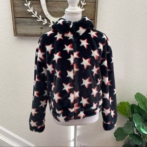 UGG faux fur star print zip‎ hoodie jacket lined size Small